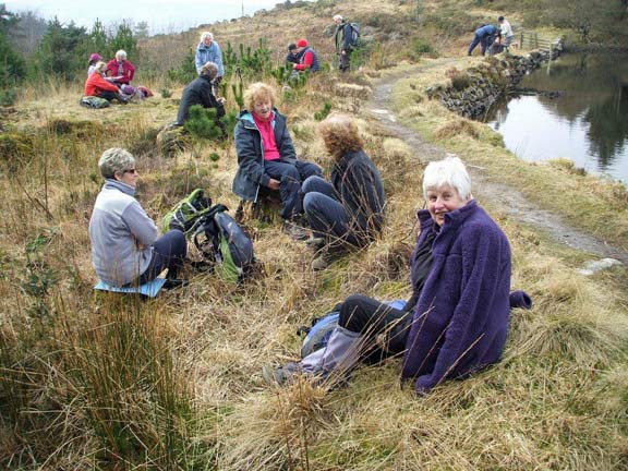 3.Llynau Crafnant, Glangors & Geirionydd.
03/03/13. Lunching on the banks of Glan Gors Lake! Photo: Dafydd Williams.
Keywords: Mar13 Sunday Ian Spencer