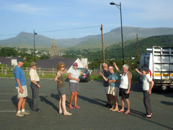 5.Bethesda-Carnedd Dafydd-Yr Elen
07/07/13. Finally back in the car park in Bethesda. "Look what we did". 12 miles off piste. Photo: Dafydd Williams. 
Keywords: July13 Sunday Noel Davey