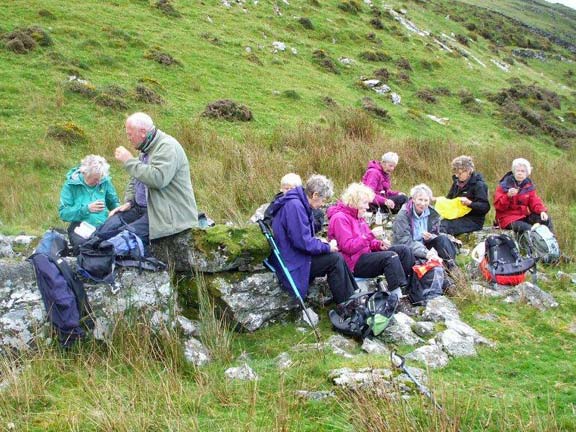 2.Cwm Nantcol
19/9/13. Quiet descends on the group as the serious science of calorie intake is contemplated. Photo: Dafydd Williams.
Keywords: Sept13 Thursday Dafydd Williams