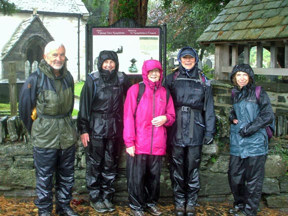 2.Dolwyddelan
15/9/13.The end of the walk and all still smiling; outside Saint Gwyddelan's Church. Photo: Dafydd Williams.
