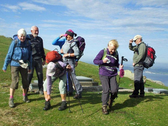 1.Foel Ganol Ridge & Drum
29/9/13. On top of Foel Ganol. Very windy.Photo: Dafydd Williams.
Keywords: Sept13 Sunday Pam Foster Diane Doughty