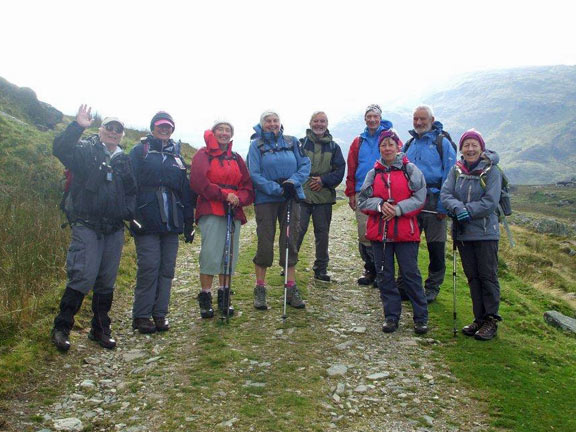 4.Foel Ganol Ridge & Drum
29/9/13. The returning group met by the photgrapher near the end of the walk in the Afon Anafon valley. Photo: Dafydd Williams.
Keywords: Sept13 Sunday Pam Foster Diane Doughty