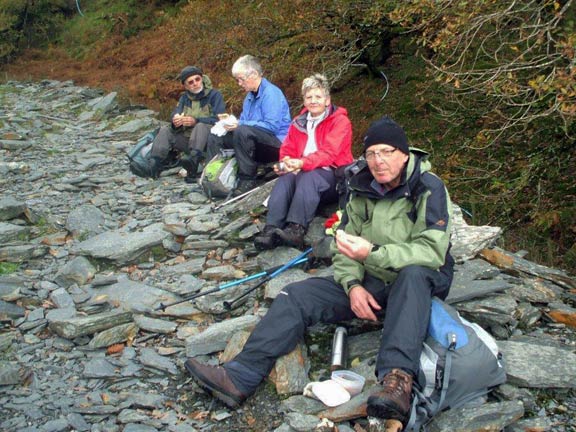 2.Garndolbenmaen Circular
27/10/13. A welcome lunch break -  none of these knew what was to follow, being under the mistaken impression that the worst was over. Photo: Dafydd Williams.
Keywords: Oct13 Sunday Tecwyn Williams