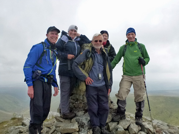 3.Aran Benllyn, Aran Fawddwy
14/9/14. Aran Fawddwy reached and the clouds are beginning to clear. It was worth taking a freezing early lunch.
Keywords: Sept14 Sunday Hugh Evans