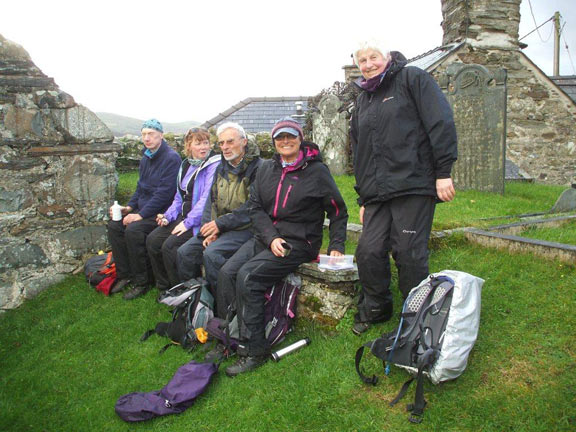 7. Harlech to Llandecwyn - Ardudwy Way
9/11/14. Cooling off on a tombstone at Llandecwyn Church. The church is dedicated to St. Tecwyn (No relative). Photo: Dafydd Williams.
Keywords: Nov14 Sunday Dafydd Williams