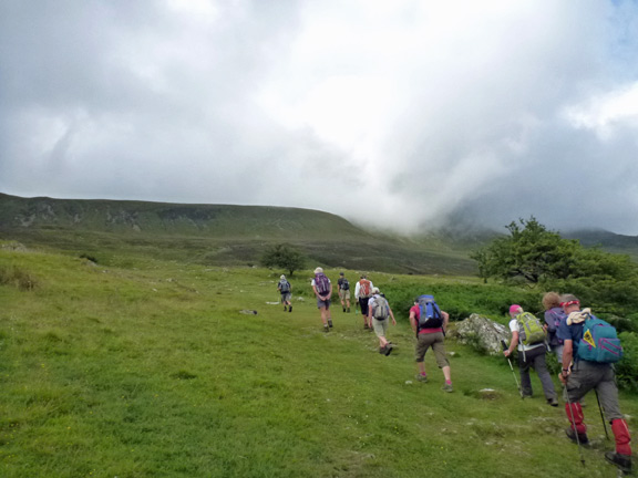 1. Cadair Idris
20/7/14. Half an hour from the car park at Ty Nant we are well on our way up the Pony Path to the ridge. The cloud looks a bit low.
Keywords: Jul14 Sunday Noel Davey