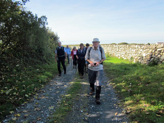 1.Egryn Circular
2/10/14. Dafydd leading a group of 15 on the Egryn Trail. Photo: Tecwyn Williams.
Keywords: Oct14 Thursday Dafydd Williams