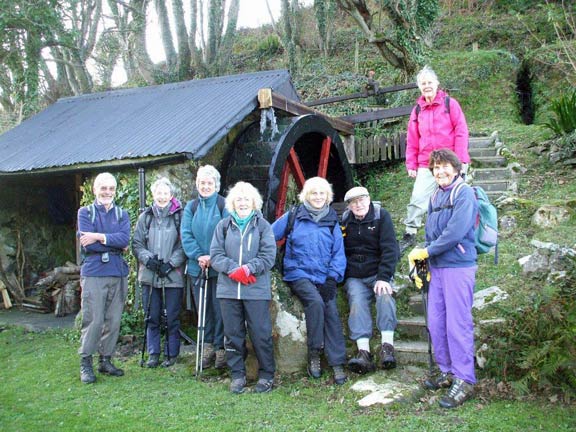 4.Llaniestyn
27/11/14.  After a lovely tea with Tony & Mirium we stop at the water wheel outside their house. Photo: Dafydd Williams.
Keywords: Nov14 Thursday Miriam Heald