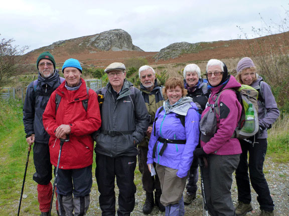 1.Mynydd Nefyn, Garn Boduan & Garn Fadryn
26/10/14. At the car park ready for off. Carreglefain, our first summit, in the background.
Keywords: Oct14 Sunday Roy Milnes