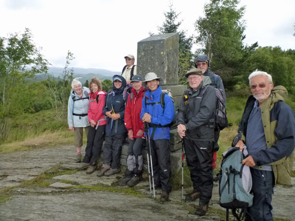 2.Mynydd Cribau
3/8/14. Just before we move on after our elevenses. The memorial commemorates the fact that Lord Ancaster permitted the building of the dam and the use of the lake as a water supply. 

Keywords: Aug14 Sunday Hugh Evans