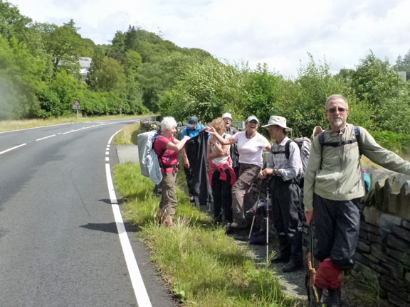 4.Mynydd Cribau
3/8/14. Things are hotting up on the A470 and a wardrobe adjustment is modestly made. The area is not called Pont-y-Pant for nothing.
Keywords: Aug14 Sunday Hugh Evans