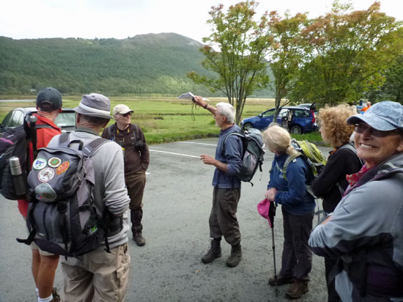 2.Y Garn
31/8/14. The A walk group prepare for off from the car park at Penmaenpool.
Keywords: Aug14 Sunday Noel Davey