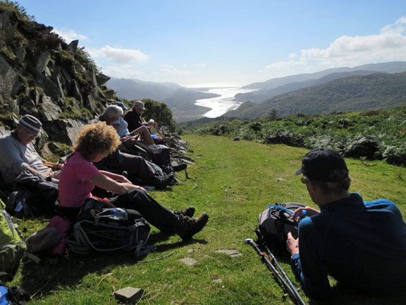 12.Y Garn
31/8/14. Time for quiet reflection as the A walk group takes a welcome break near Foel Ispri. 1.5 miles to go. The Mawddach Estuary in the distance. Photo: Roy Milner
Keywords: Aug14 Sunday Noel Davey