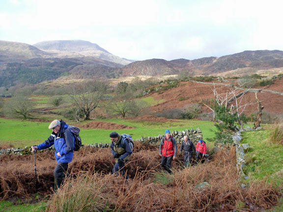 3. Around Moel Dyniewyd
20/12/15. Coffee break over, we turn NW to join the single tracked road towards Carneddi farm, No rain.
Keywords: Dec15 Sunday Hugh Evans