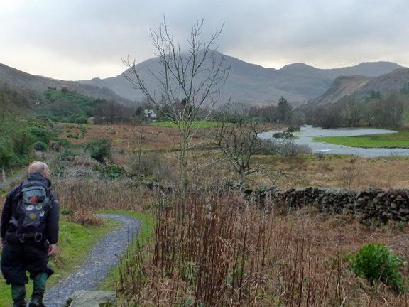 6. Around Moel Dyniewyd
20/12/15. Back along the Afon Glaslyn above Beddgelert. Signs of flooding ahead but luckily below path level. 
Keywords: Dec15 Sunday Hugh Evans