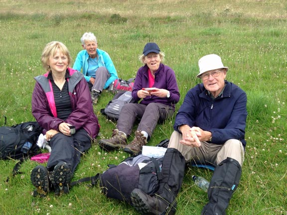 4.Around Mynydd Carnguwch
23/7/15. And not to be outdone: The treasurer and his entourage. Photo: Ann White.
Keywords: Jul15 Thursday Ian Spencer