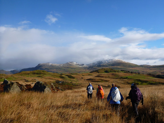 3.Cwm Pennant
22/11/15. On the path between Bwlch y Bedol and Cae Amos. Thre snow dusted Moel Lefn, Moel yr Ogof and Moel Hebog (L-R) in the background.
Keywords: Nov15 Sunday Kath Mair