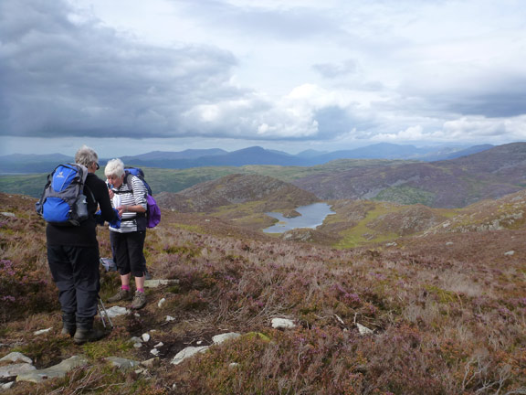 5.Rhinog Fawr
13/9/15.  45 minutes after leaving the summit we are on a plateau over looking our next destination , the lake, Gloyw Lyn. Our path will then take us over the ridge and down to join the rejoin the Roman Steps.
Keywords: Sep15 Sunday Noel Davey
