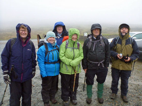 1.Yr Eifl 3 Peaks
6/12/15. Mount Pleasant car park above Nant Gwrtheyrn We weren't expecting this weather.  Mist and driving rain. It did clear up.
Keywords: Dec15 Sunday Catrin Williams