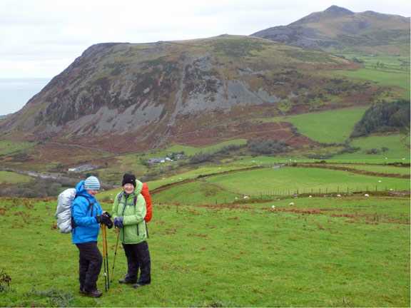3.Yr Eifl 3 Peaks
6/12/15. Soon to join the single track road at the NE side of Tre'r Ceiri. Moel-Pen-llechog with Gyrn Ddu behind and to the right.
Keywords: Dec15 Sunday Catrin Williams