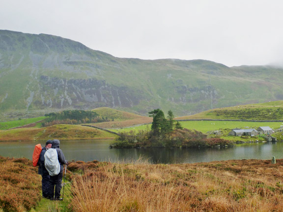 3.Cregennen Lakes from Arthog
6/11/16. Looking over the westerly lake with Tyrrau Mawr in the background on the left. Three of our group peeled off to climb up Pared y Cefn hir. They caught up with us by lunchtime. 
Keywords: Nov16 Sunday Noel Davey Dafydd Williams