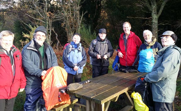 6.Cregennen Lakes from Arthog
6/11/16. Photo: Roy Milner. A short tea break now we are back on the Mawddach Trail at Penrhyn Cregin. The very tame robin looking for crumbs from our table is not visible. Just over 1.8 miles to go to the end.
Keywords: Nov16 Sunday Noel Davey Dafydd Williams