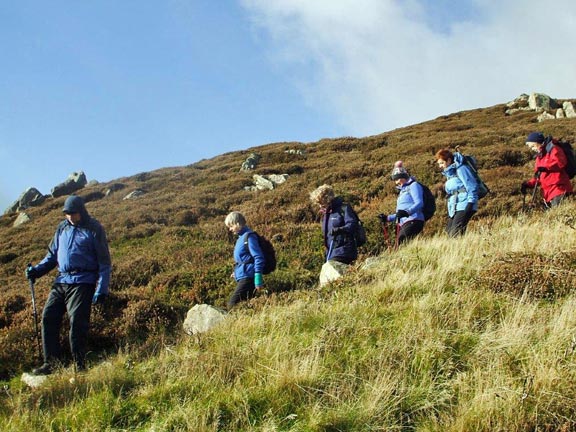 2.Garnfadryn
10/11/16.  Watching our step on the steep path. Photo: Dafydd Williams.
Keywords: Noc16 Thursday Miriam Heald
