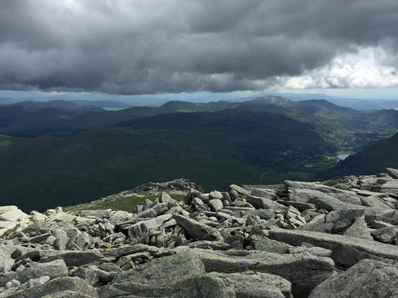 4.Glyders
3/7/16. Close to Glyder Fach having climbed around Castell y Gwynt. Looking over to Llyn Gwynant. with a lot of heavy rain clouds in evidence. Luckily we didn't get any rain. Photo: Heather Stanton.
Keywords: Jul16 Sunday Judith Thomas