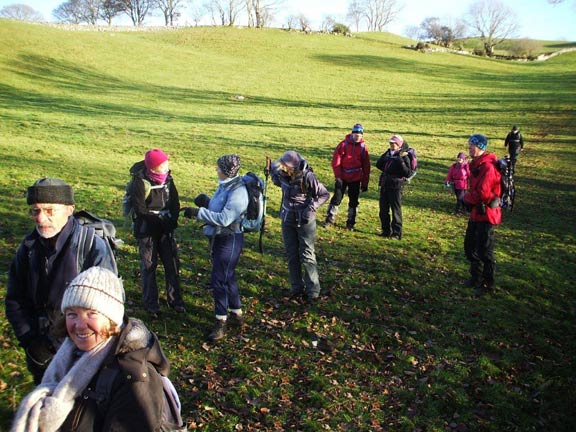 5.Maentwrog-Llyn Trawsfynydd
4/12/16. The two groups (now together) about to enter the Ceunant Llennyrch National Nature Reserve near Ysgubor-Hen farm. Photo: Dafydd Williams.
Keywords: Dec16 Sunday Hugh Evans Dafydd Williams