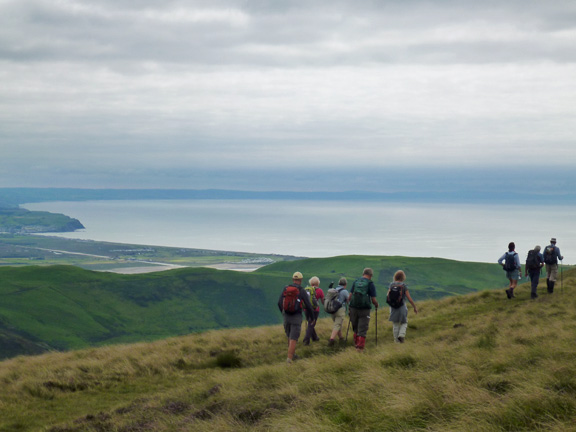 5.Pennal to Aberdyfi
14/8/16. Descending from Trum Gelli over Allt Gwyddgwion.  The south side of Happy valley / Cwm Maethlon can be seen infront of us.
Keywords: Aug16 Sunday Dafydd Williams