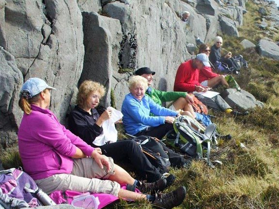 7.Clipping Harey Walk
9/10/16. Lunchtime near a small lake to the west of Craig Ddrwg (Llyn Corn-ystwc?). Photo: Dafydd Williams.
Keywords: Oct16 Sunday Roy Milnes