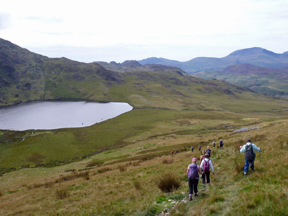 5.Cnicht A walk
27/8/17. Passing Llyn Llagi on our way down to Llwynyrhwch.
Keywords: Aug17 Sunday Roy Milnes