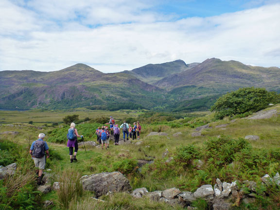 6.Cnicht A walk
27/8/17. Further down from Llyn Lagi with Yr Aran and Snowdon in the background.
Keywords: Aug17 Sunday Roy Milnes