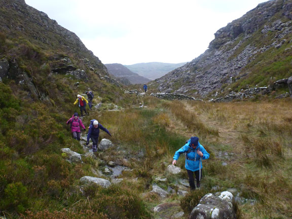 2.Nantcol-Bwlch y Drws Ardudwy, Cwm Bychan
22/10/17. The ascent of Bwlch Tyddiad (Roman Steps) with Cwm Bychan well behind us. It started getting quite windy by the time we got to the top.
Keywords: Oct17 Sunday Hugh Evans