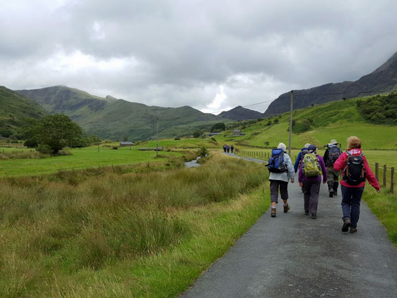 7.Cwm Pennant
30/7/17. Returning back to the start on the road before we go back up towards the disused railway trackbed. Photo: Judith Thomas.
Keywords: Jul17 Sunday Kath Mair