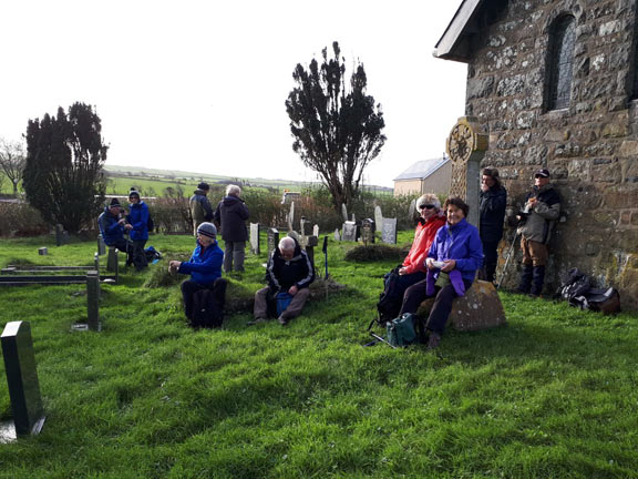 4.Sarn Meyllteyrn
7/12/17. The well-kept churchyard of St Mary  provided a good spot for a morning panad. Photo: Judith Thomas.
Keywords: Dec17 Thursday Ann Jones