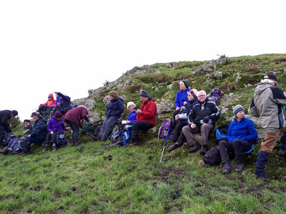 7.Sarn Meyllteyrn
7/12/17. A rocky outcrop on Foel Meyllteyrn provided some shelter from the increasingly chilly wind for the lunch stop. Photo: Judith Thomas.
Keywords: Dec17 Thursday Ann Jones