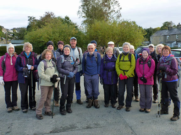 1. Afon Dwyryd & Rhyd Circular
7/10/18. A & B walkers at the start of their walks in the Penrhydeudraeth Car Park.
Keywords: Oct18 Sunday Hugh Evans