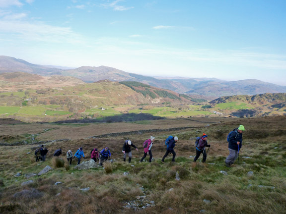 2.Cadair Idris foothills
18/11/18. The steady ascent up with Cader Idris a barrier infront of us and the southern Rhinogs  to the north. in the background.
Keywords: Nov18 Sunday Nick White