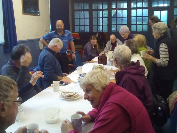 2. Llaniestyn - Garn Fadryn
11/10/18. Time for a lovely tea at  Miriam & Tony's house. Members finally get out of the rain  I hope the photographer got some cake. Photo: Tecwyn Williams.
Keywords: Oct18 Thursday Miriam Heald