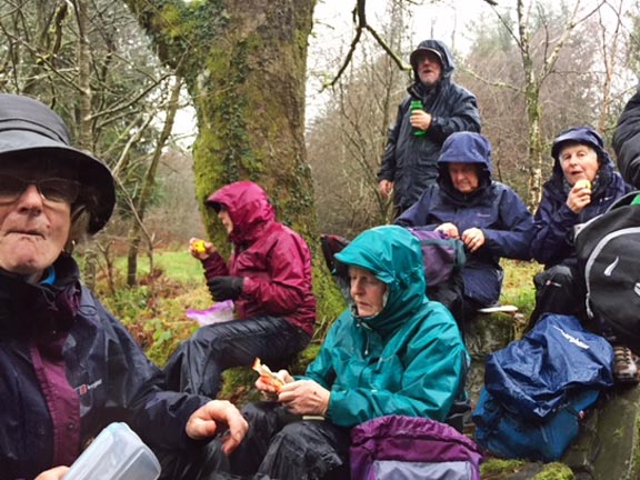 1.Lon Gwyrfai
6/12/18. A very wet lunch. Photo: Noel Davey.
Keywords: Dec18 Thursday Gwynfor Jones