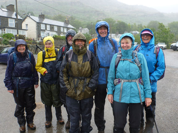 1.Slate Trail - Manod Mawr - Cwm Cynfal
29/7/18.  Starting at the car park at Cae Clyd. Blaenau Ffestiniog. Despite the rain spirits are high.
Keywords: Jul18 Sunday Noel Davey