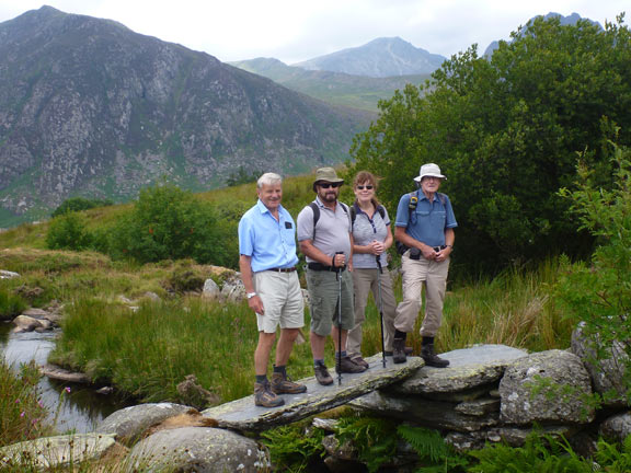 3.Nant y Benglog
15/7/18. Crossing Pont y Pedol. Foel Goch in the background on the left, probably Y Garn right at the back and Tryfan peaking out above the trees on the right.
Keywords: Jul18 Sunday Dafydd Williams