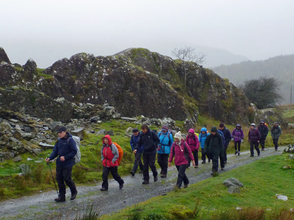 2.Rhyd Ddu to Beddgelert via Cwm Llan
21/10/18. Making a good start. The rain is holding off.
Keywords: Oct18 Sunday Dafydd Williams