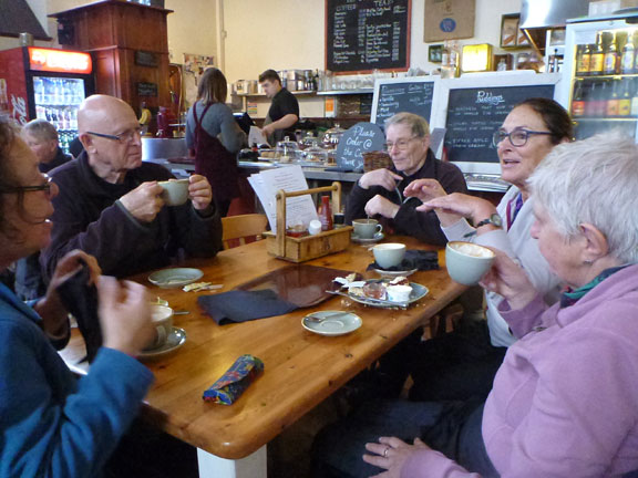 5.Rhyd Ddu to Beddgelert via Cwm Llan
21/10/18. Rest and recuperation at Caffi Gwynant while we waited for the 4 Yr Aran walkers to arrive. 
Keywords: Oct18 Sunday Dafydd Williams