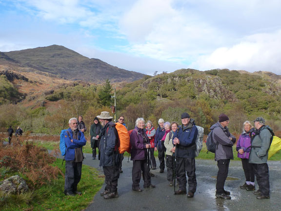 6.Rhyd Ddu to Beddgelert via Cwm Llan
21/10/18.  On our way to Beddgelert past Llyn Dinas at the Sygun Mine. Yr Aran in the background is completely clear of mist and rain.
Keywords: Oct18 Sunday Dafydd Williams