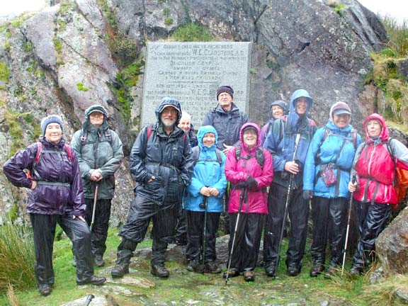 3.Rhyd Ddu to Beddgelert via Cwm Llan
21/10/18. The Gladstone Rock where we (the non-Yr Aran walkers) had our lunch in the pouring rain. Photo: Dafydd Williams.
Keywords: Oct18 Sunday Dafydd Williams