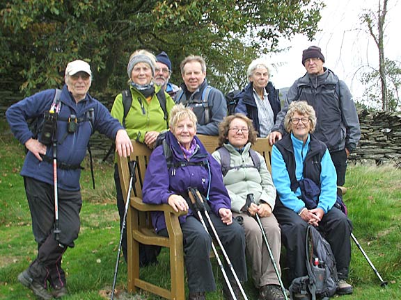 5.Rhyd Circular B walk.
7/10/18. Back to the bench near the start of the walk for a photee 
 and looking all relaxed. Photo: Dafydd Williams.
Keywords: Oct18 Sunday Jean Norton