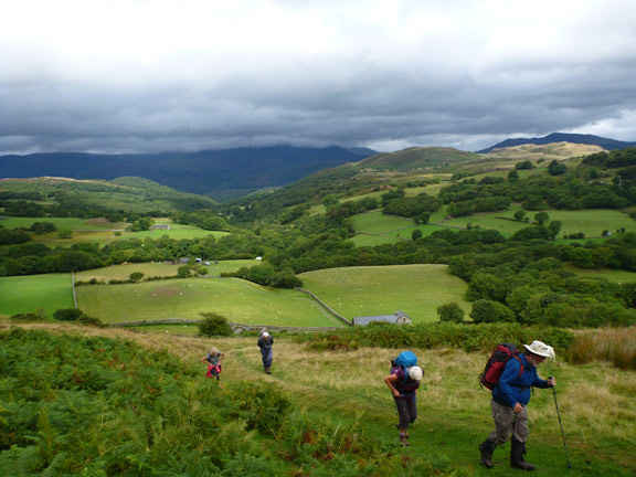 2.Tyrrau Mawr (A walkers)
12/8/18.  Starting up the Pony path with Cwm Gwynant, the Mawddach Estuary and Diffwys in the background.
Keywords: Aug18 Sunday Hugh Evans