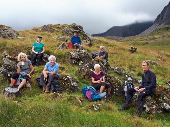 3.Tyrrau Mawr
12/8/18. Morning break. Members arrange themselves to display a photographically pleasing formation. Photo: Judith Thomas.
Keywords: Aug18 Sunday Hugh Evans